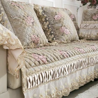 modern luxury jacquard sofa sets european leather satin lace sofa cover sofa cushion fabric slip thick towel back cover