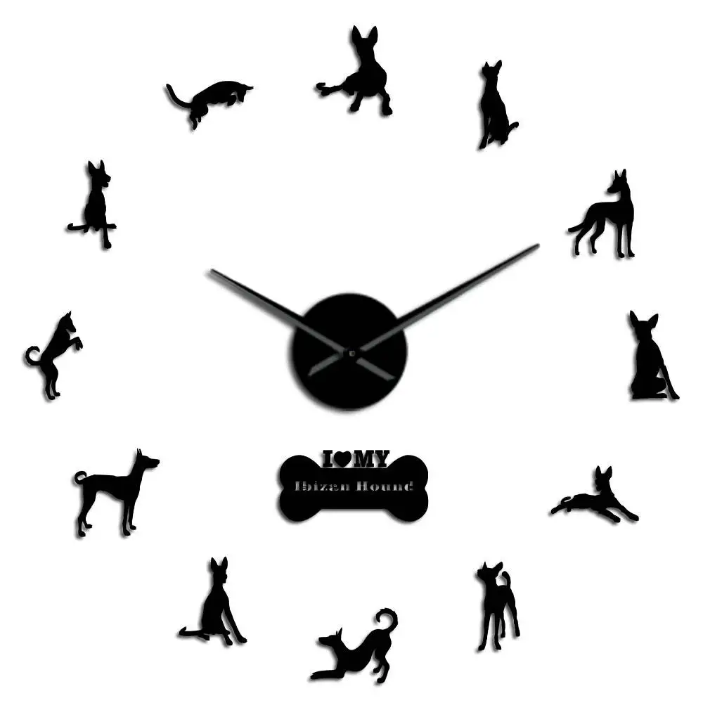 Black Anubis Ibizan собака 3D DIY настенные часы Podenco Ibicenco египетская собака порода бескаркасные часы зеркальный эффект животный дизайн - Цвет: Black