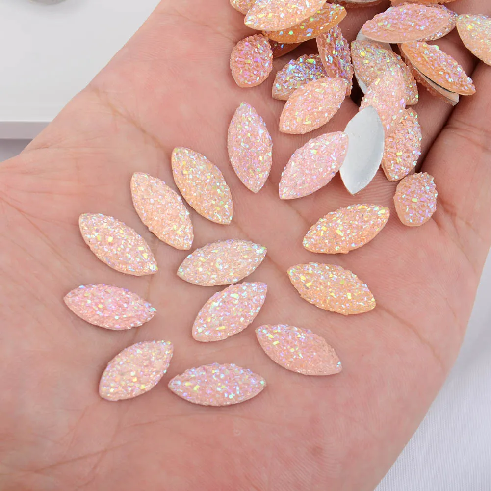 

BOLIAO DIY 40Pcs 8*16mm ( 0.31*0.63in ) Horse eye Shape Pink Resin No Hole Rhinestone Flatback Home Holiday Decoration Craft