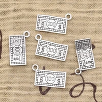 25pcs charms 100 dollars money 10x19mm antique silver color plated pendants making diy handmade tibetan silver color jewelry