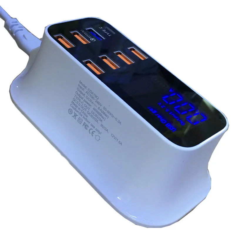 Зарядное устройство с 8 USB портами 40 Вт быстрая зарядка 3 0 дюйма Type c светодиодный