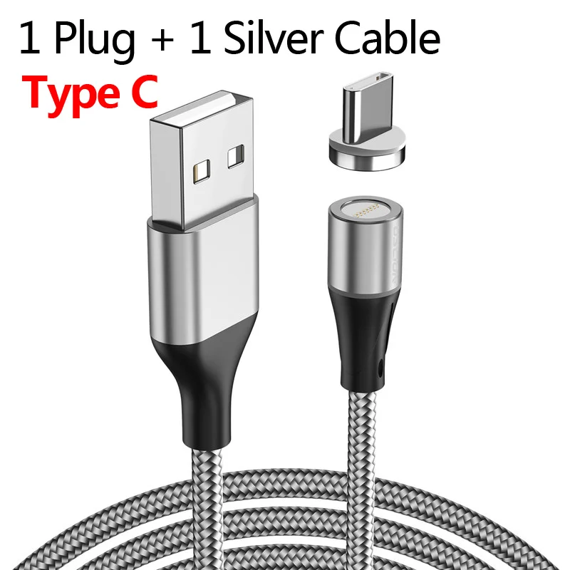 USLION Micro USB кабель магнитное зарядное устройство для iPhone X 8 7 type C Быстрая зарядка магнит зарядное устройство провод для samsung Xiaomi huawei шнур - Цвет: Type C Silver