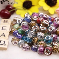 10pcslot mixed color round loose big hole flower plastic glass murano beads charm fit european pandora bracelet necklace chain