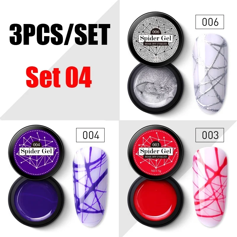3PCS SET Лазурная красота паук Led Гель-лак для ногтей набор длительная живопись УФ лаковое гелевое покрытие для ногтей Блестящий Рисунок Led гель Эмаль Набор - Цвет: 3PCS SET