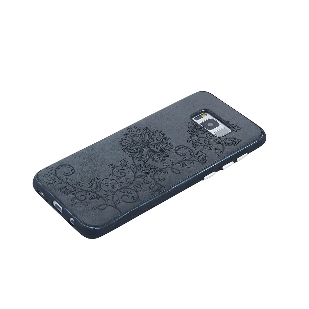 Роскошный Новый Черный цветочным узором кожаный чехол для Samsung Galaxy S7 край S8 плюс