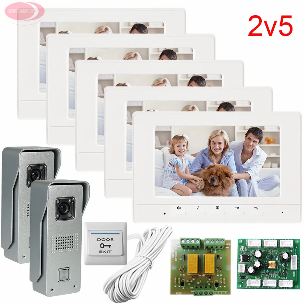 2v5 Hot new video door phone /Door bell 5 Monitors 2 Cameras For Apartments 700lines HD lens Free Shipping (5 years warranty) |