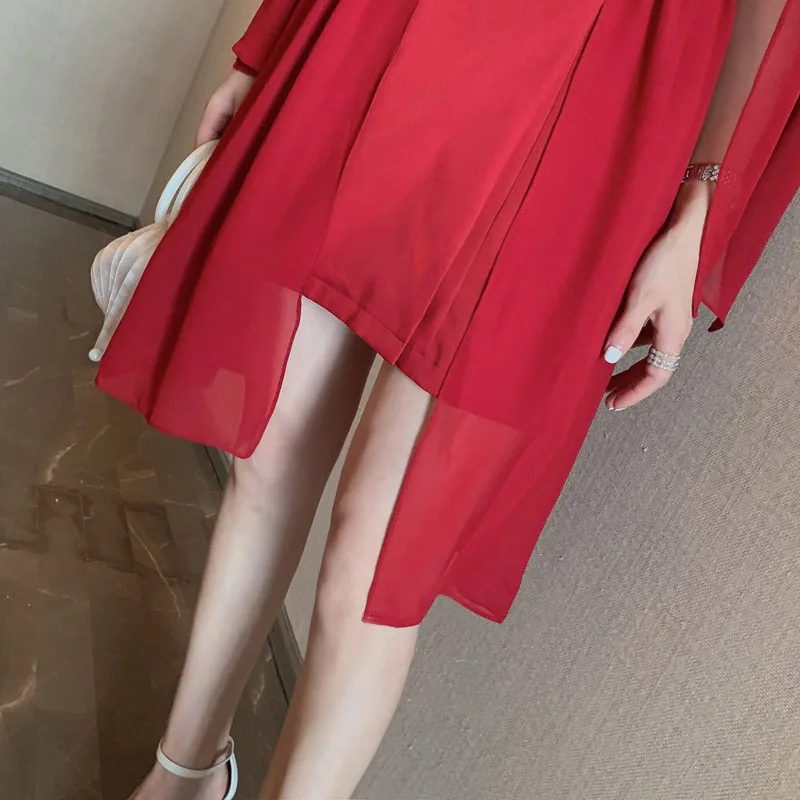 New Summer Notched Collar Elegant High Quality Women Dress Chiffon Patchwork Dresses Office Sexy Party Vintage Vestidos | Женская одежда