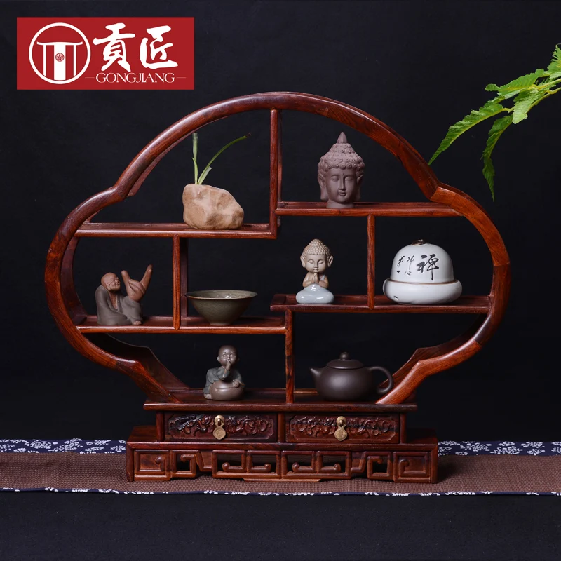 Маленькая круглая полка из красного дерева старинная Китайская античная