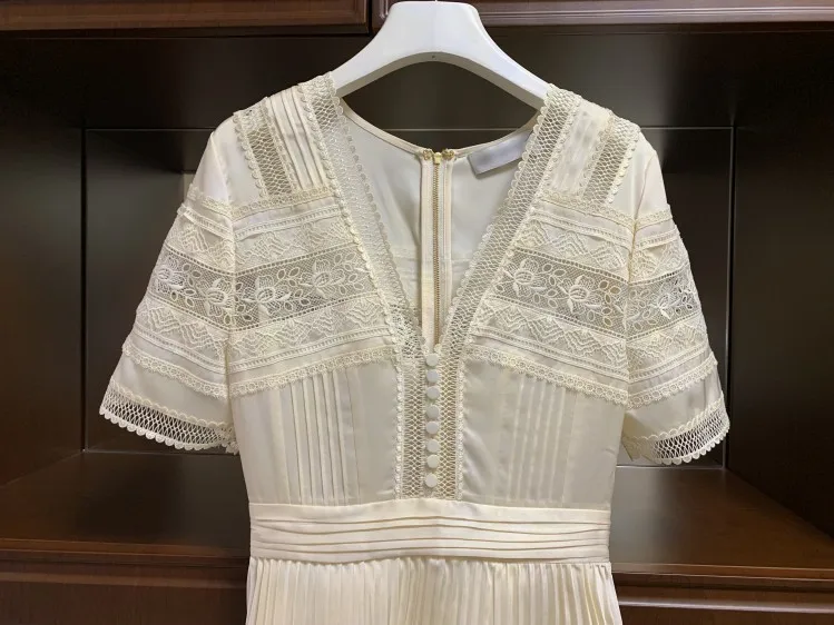 Женское модельное платье с V образным вырезом кружевное вязаное элегантное