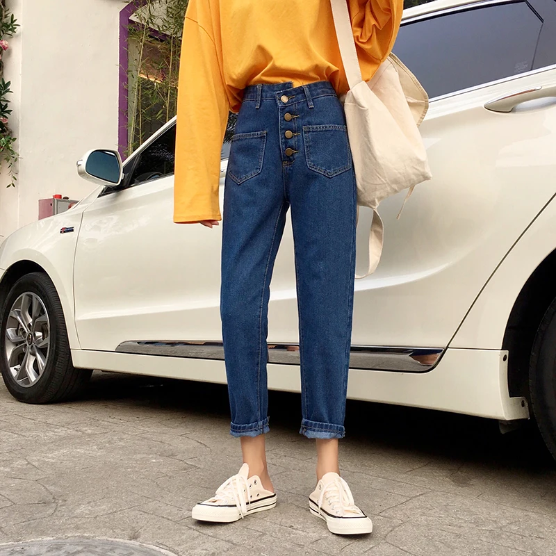 Good quality high waist girls jeans cropped denim pants with pockets | Женская одежда