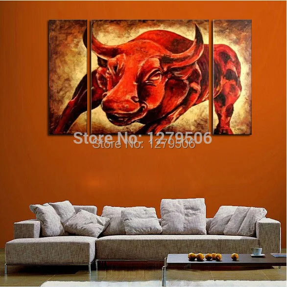 Абстрактное искусство ручной работы картина маслом на холсте красный бык для