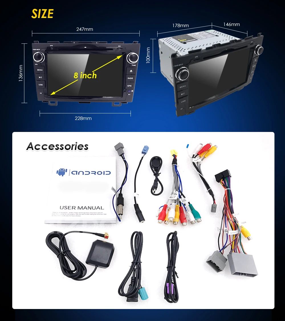 Hizpo Новый Android 8 0 дюймовый Восьмиядерный автомобильный dvd видео GPS для Honda CRV 2006 2011