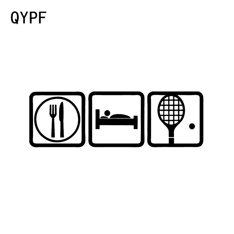 

QYPF 15.3*4.9CM Interesting Eat Sleep Tennis Sport Decor Car Sticker Extreme Movement Silhouette Black/Silver Vinyl C16-1584