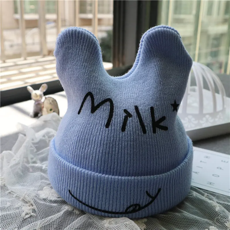 Лидер продаж, зимняя шапка для девочек и мальчиков, мягкая шапка, шапка для малышей, маленькие девочки и мальчики, вязаные шапки, детские шапки - Цвет: Небесно-голубой