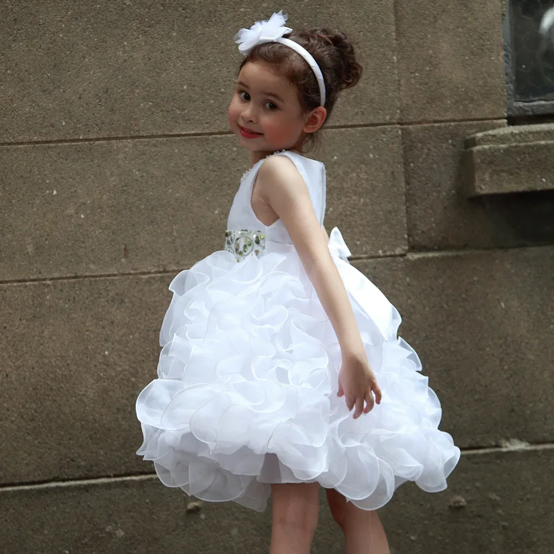 

Pure White Girls Fromal Dress Flower Elegant Princess Girl Birthday Vestidos For 3 To 12 T Girls Clothes AKF164044