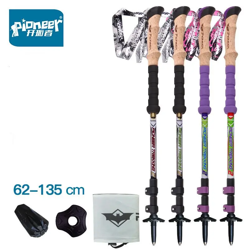 Online Pioneer 100% Karbon Fiber Yürüyüş Trekking Trail Direkleri Ultralight Baston Teleskopik Hızlı Kilit Yürüme bastonu