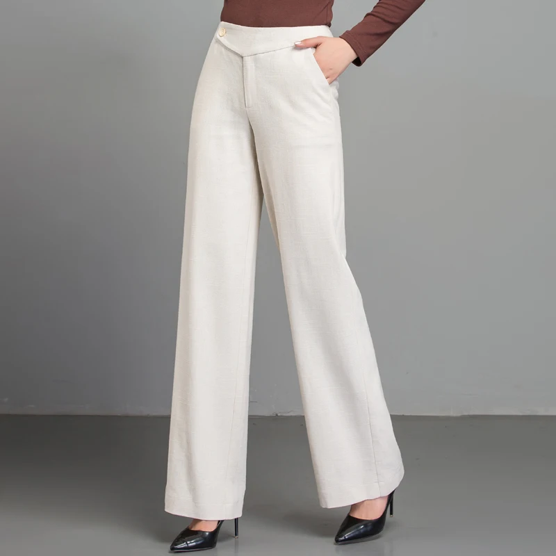 Брюки женские льняные с широкими штанинами Повседневные Удобные свободные брюки