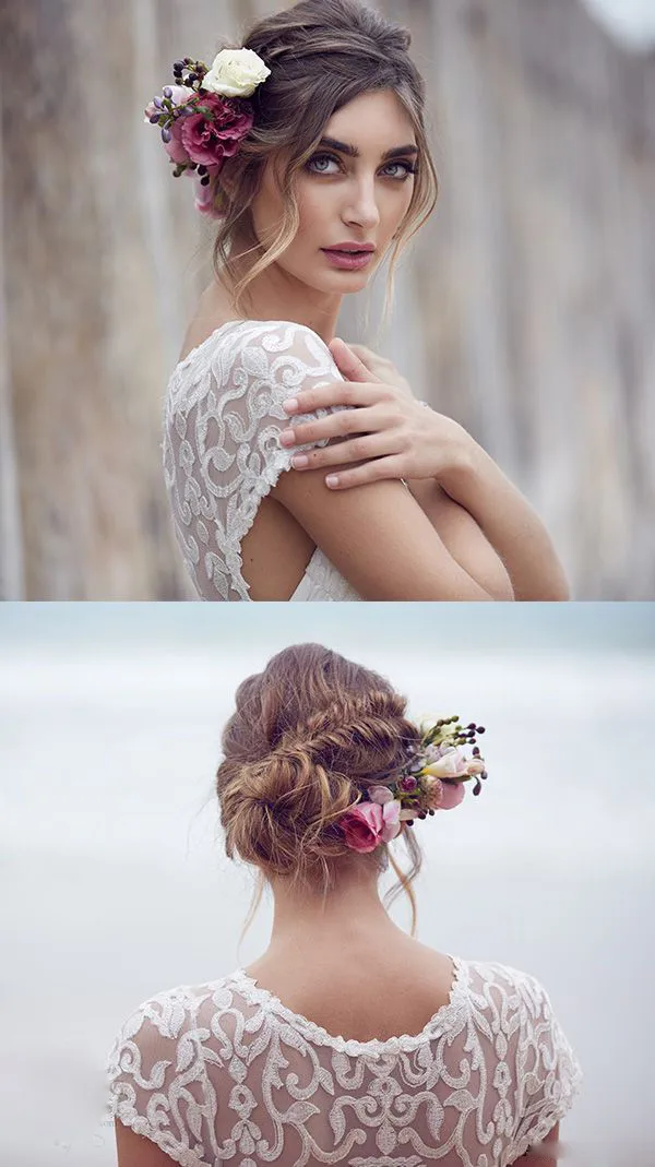 См. Хотя Scoop Декольте Короткими Рукавами Кружева Пляж Долго Шифона свадебные