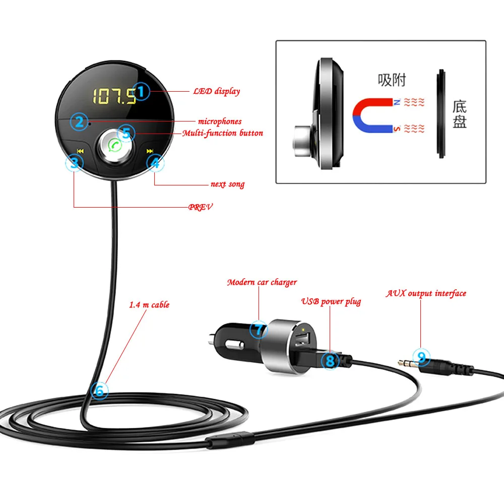 Беспроводной приемник AOSHIKE Bluetooth FM трансмиттер модулятор автомобильный комплект