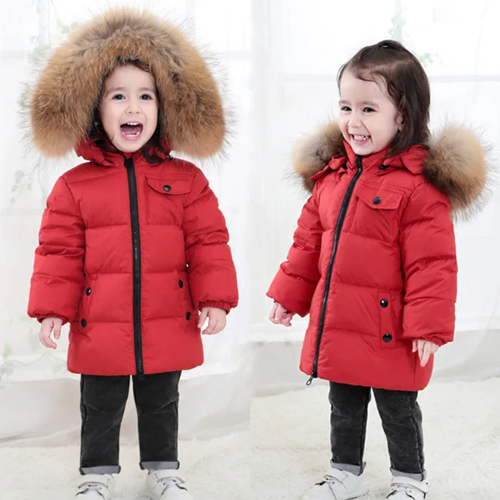 Детская плотная длинная одежда для русской зимы Детское пальто на 90% белом утином
