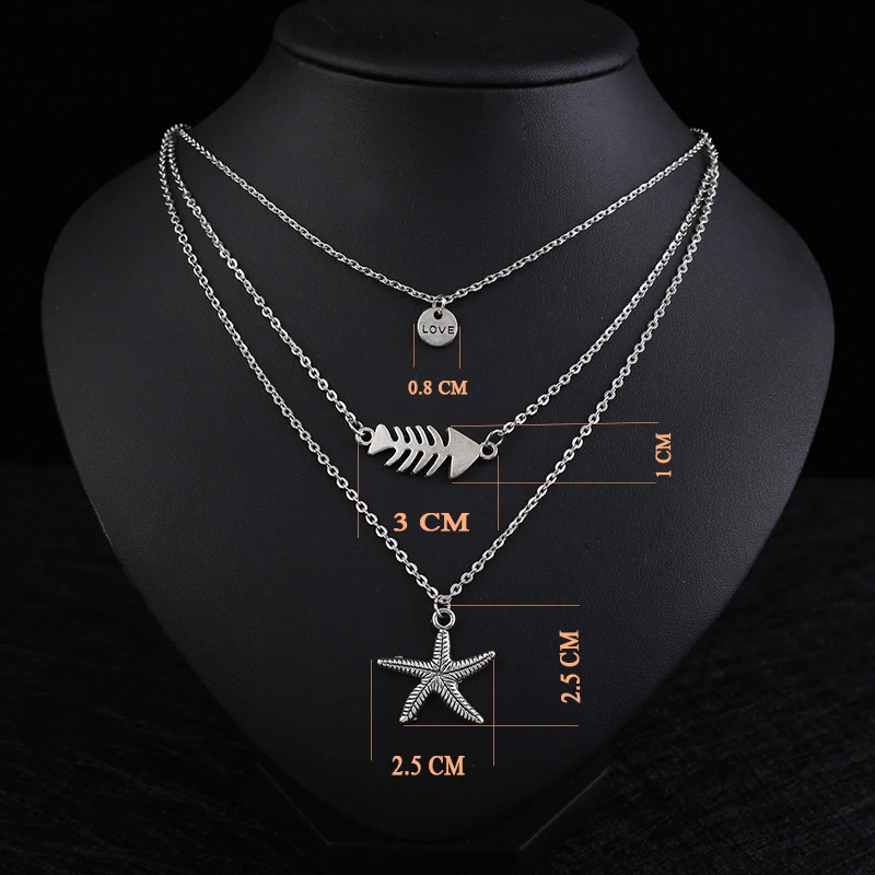 Женское многослойное колье с подвеской в виде морской звезды | Украшения и