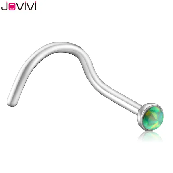 1pc Green JOVIVI, новинка, 1 шт./5 шт., нержавеющая сталь, 1,5 мм, синтетический опал, 20 г, кольцо для носа, шпильки, костная ноздри, шпилька, твист бар, пирсинг, ювелирные изделия - Окраска металла: 1pc Green