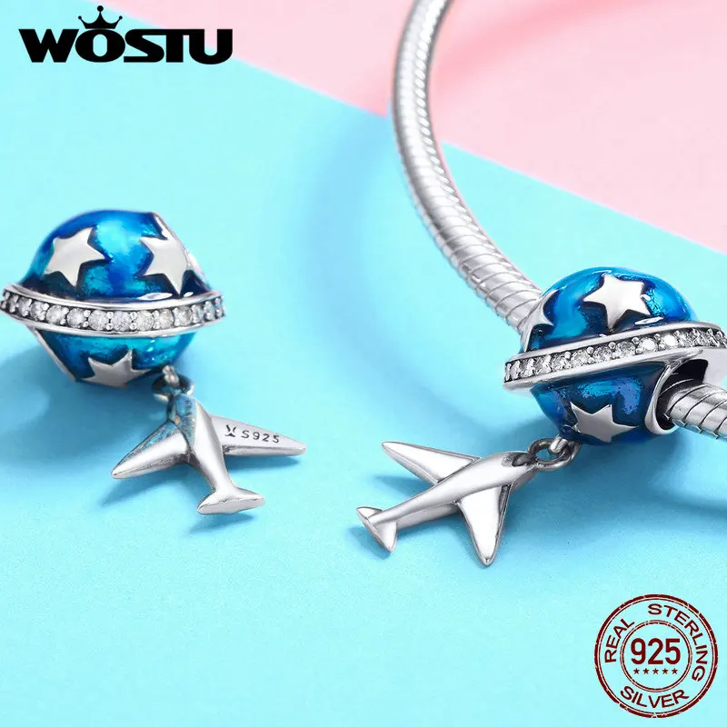 WOSTU Real 925 Sterling Silver Dream of Traveling Airplane Bead fit original Charm Bracelet Necklace Fashion Jewelry Gift FIC887 | Украшения