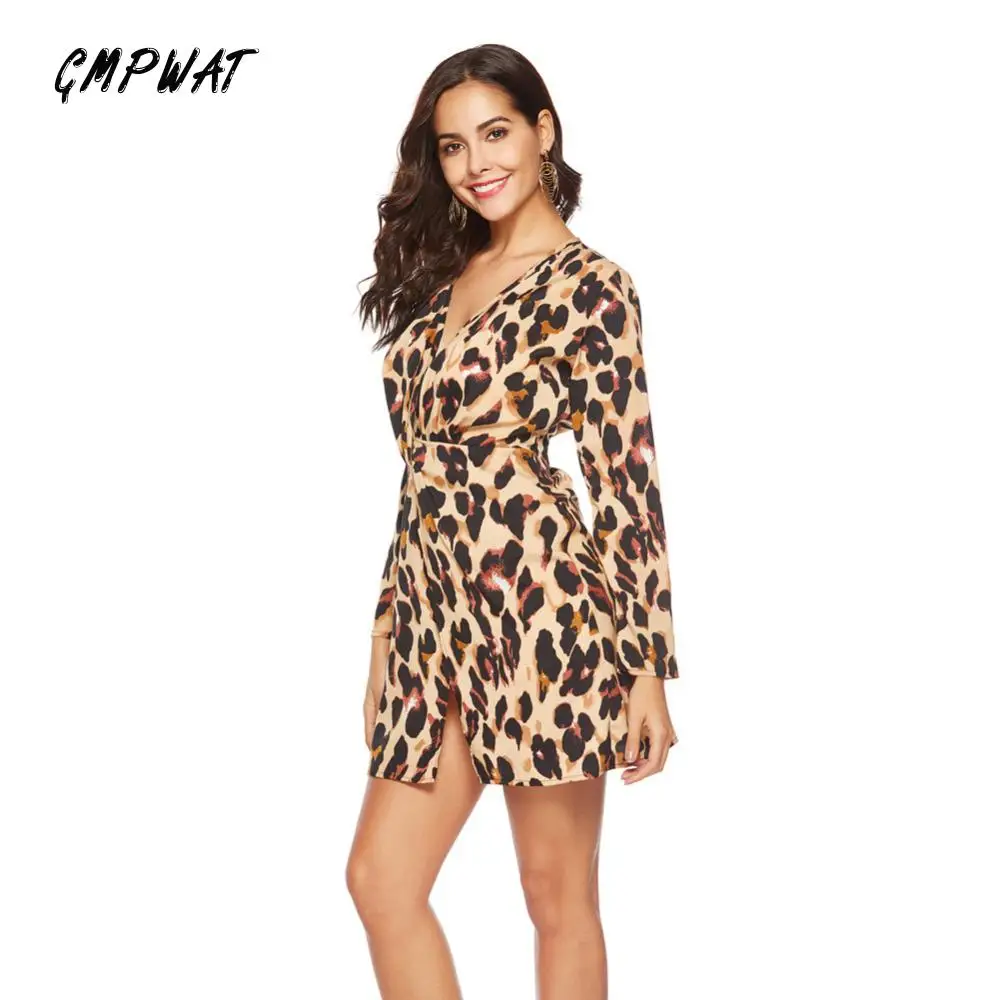 2019 весеннее леопардовое платье со змеиным принтом шифоновое с длинными рукавами