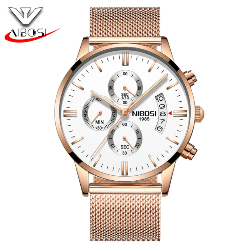 NIBOSI роскошные Брендовые мужские часы золотые кварцевые полностью стальной