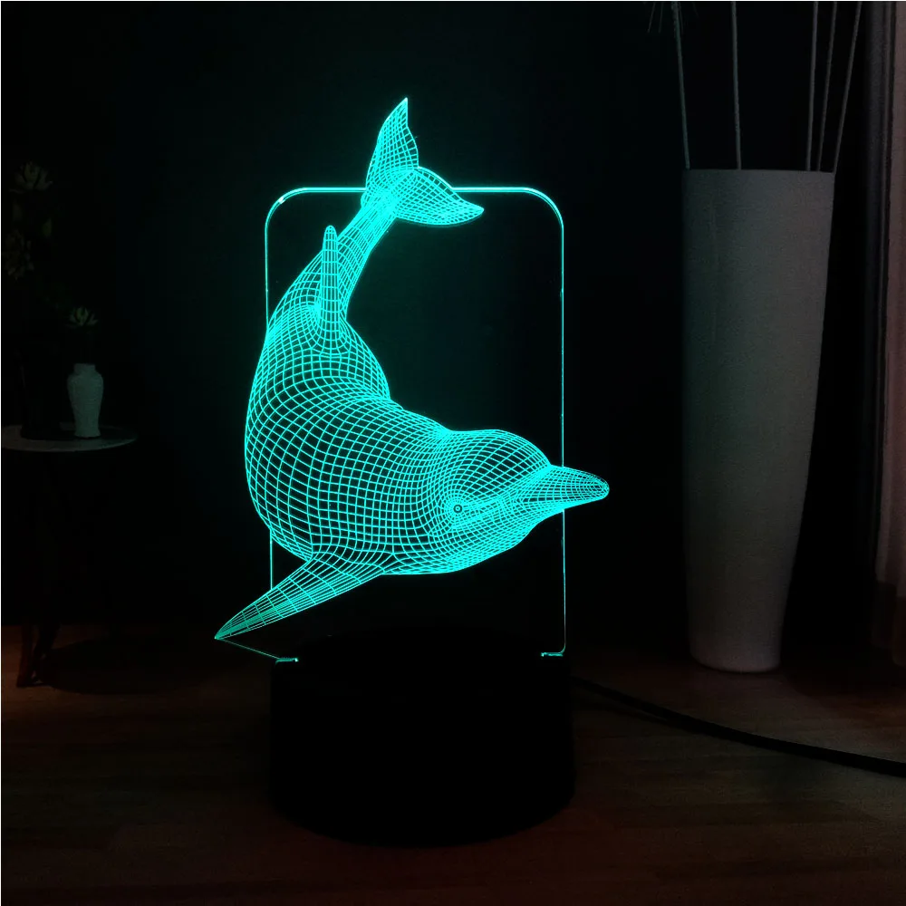 Новинка акриловая 3D иллюзия светодиодная прикроватная тумбочка с дельфином 7