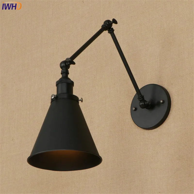 Koop Zwarte Antieke Vintage Wandlamp Edison Stijl Wandlampen Loft Industriële Swing Lange Arm Muur Licht Armatuur Applique Murale