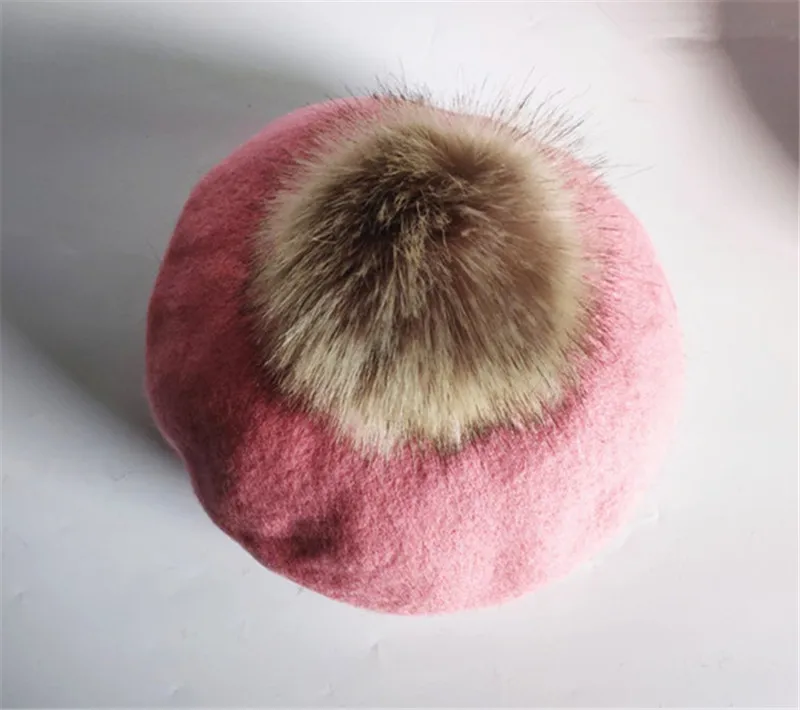Style 02 Pink Зимние детские шерстяные мягкие береты, осенние женские повседневные береты из полиэстера с меховым помпоном, шапки Gorras - Цвет: Style 02 Pink
