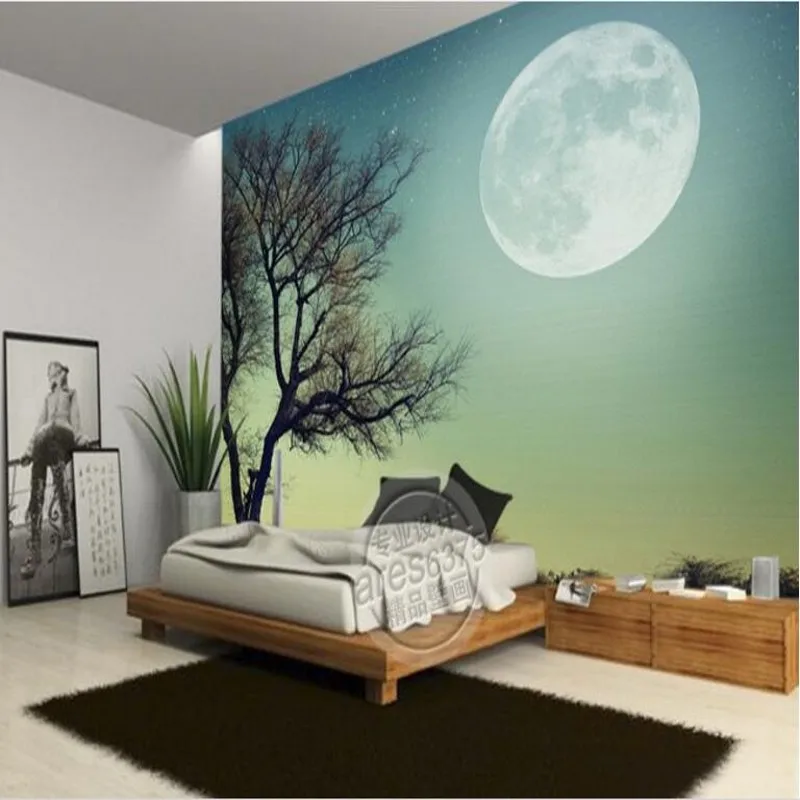 3D фон beibehang фреска с изображением дерева Луны удара ТВ нетканые обои 3d для зала |