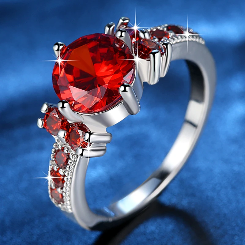 Dovolov Fashion Jewelry Purple /Red/Green/Blue Round Filled Real Rhodium Ring Women AAA+ Zirconia CZ Wedding A420 | Украшения и