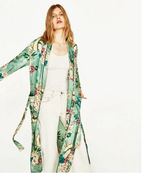 Кимоно в стиле бохо с этническим цветочным принтом и поясом рубашка ретро