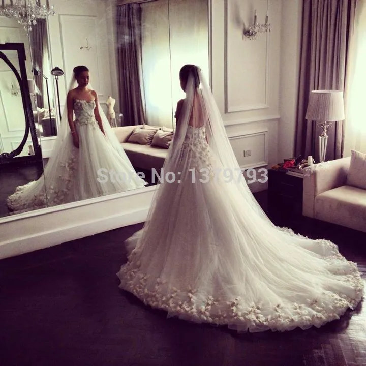 vestido de noiva Luxurious Bridal Gown A-Line Sweetheart Court Train Flowers Beading Tulle Long White Ivory Wedding Dresses | Свадьбы и