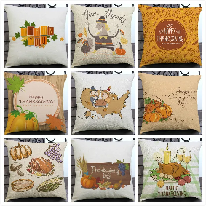 

Thanksgiving Day pumpkin printed Cushion Cover linen pillow cover sofa bed car room Home Dec wholesale FG348