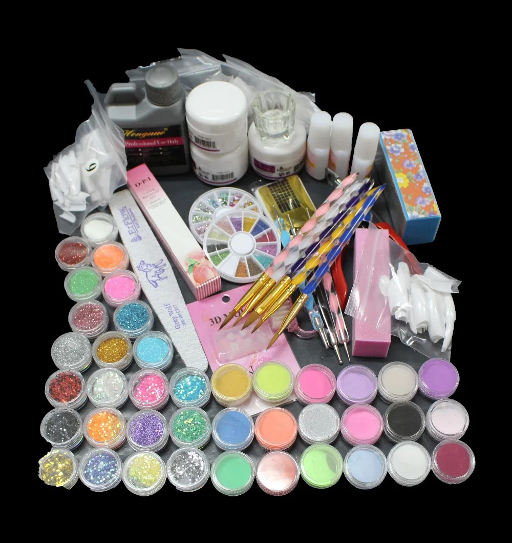 

BTT-94 Professional 42 Acrylic Liquid Powder Glitter Clipper Primer File Nail Art Tips Tool Brush Tools Set Kit new