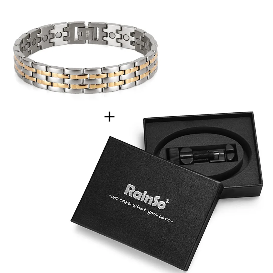 bracelet set Rainso, полный магнитный браслет, мужской дизайн, нержавеющая сталь, ювелирное изделие, шарм, серебряные, золотые браслеты на запястье для здоровья, браслет - Окраска металла: bracelet set