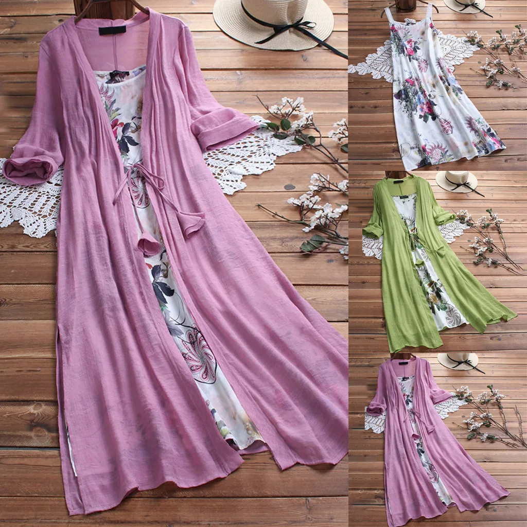 SAGACE винтажное женское платье свободного кроя с принтом из хлопка и льна ретро