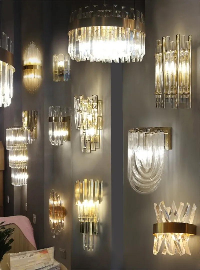 Современный роскошный Европейский Золотой Кристалл Бра LED настенный светильник