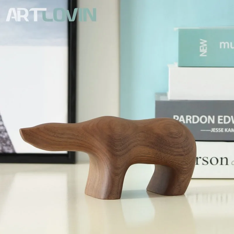 Скандинавская деревянная Статуэтка коричневого медведя абстрактная скульптура