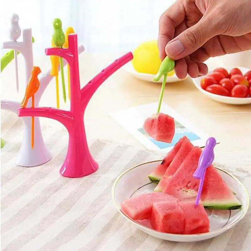 1 дерево и 6 птиц десертный торт Вилка для фруктов с персонажем из мультфильма