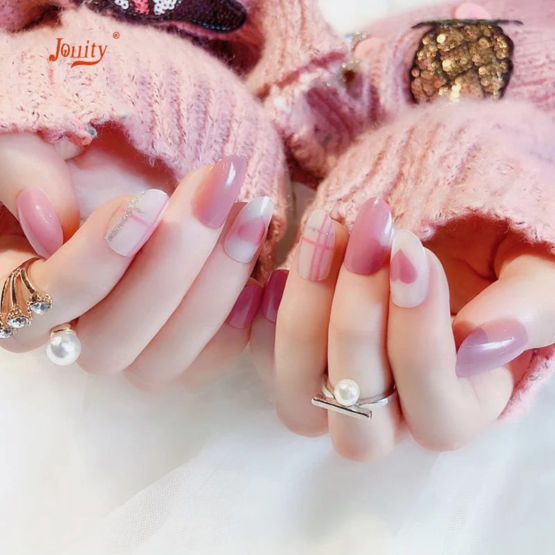 24 Pcs Boxed Fake Nails Sets Acrylic Nude Pink Nail Tips Extension Patch with Glue Manicure Art Design Artificial False | Красота и