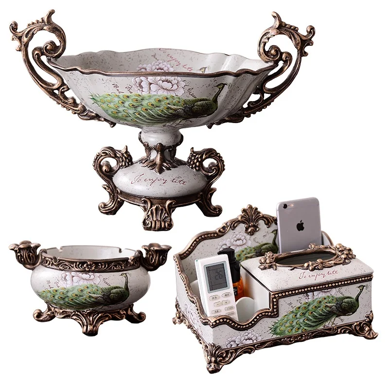 

christmas European peacock fruit tray decoration living room decoration American paper towel box ashtray dried fruit tray