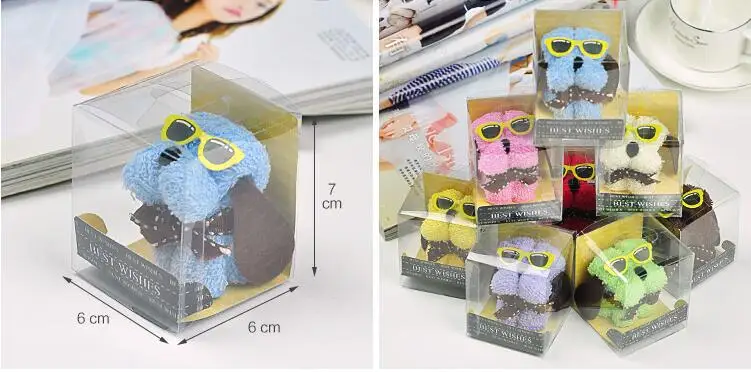 Бесплатная доставка! 1 партия = 20 шт.! Милая маленькая собачка с очками полотенца