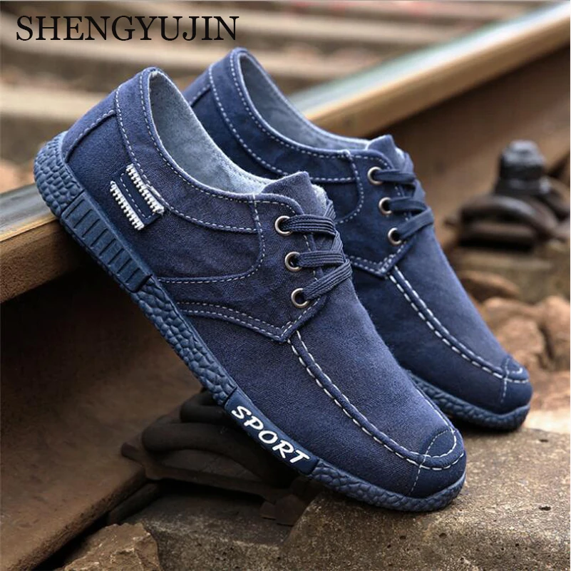 SHENGYUJIN New 2019 Canvas Men Shoes Denim Lace-Up Low help Casual Breathable Male Footwear Spring Autumn men footwear | Обувь