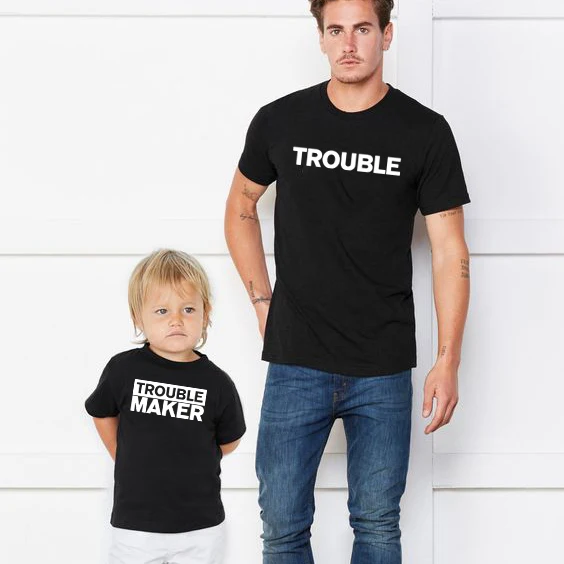 Trouble & Trouble Maker-Camiseta a juego para padres e hijos, ropa para padres e hijos, ropa familiar-3