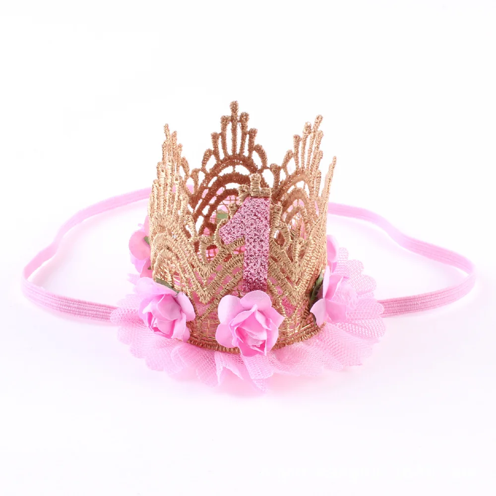 Erapinky Newborn Baby Girls Boys Lace Flower Tiaras Headband 1st Birthday Hair Accessories Photography Prop Band Crown |