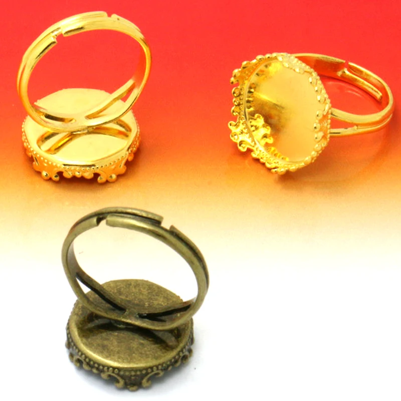 4pcs 15mm Antique Bronze Ring Bezel Setting Base Jewelry Finding with Inner Crown Tray For Glass Cabochons/Domes
